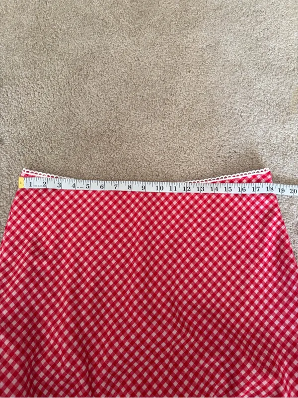 Princess Polly red and white red check gingham boho lace midi skirt size US 10 - Image 13