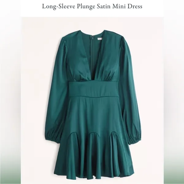 Abercrombie & Fitch Long-Sleeve Plunge Satin Dress - Image 2