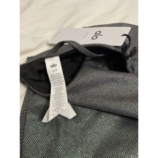 Alo Yoga Alosoft Ribbed Shimmer Bodysuit Dark Grey Iridescent Size S NWT - Image 6