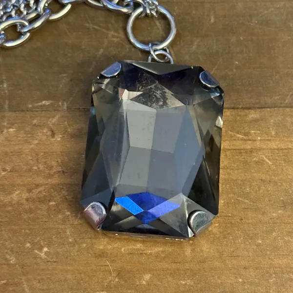 Silver tone chunky Smokey quartz pendant necklace - Image 3