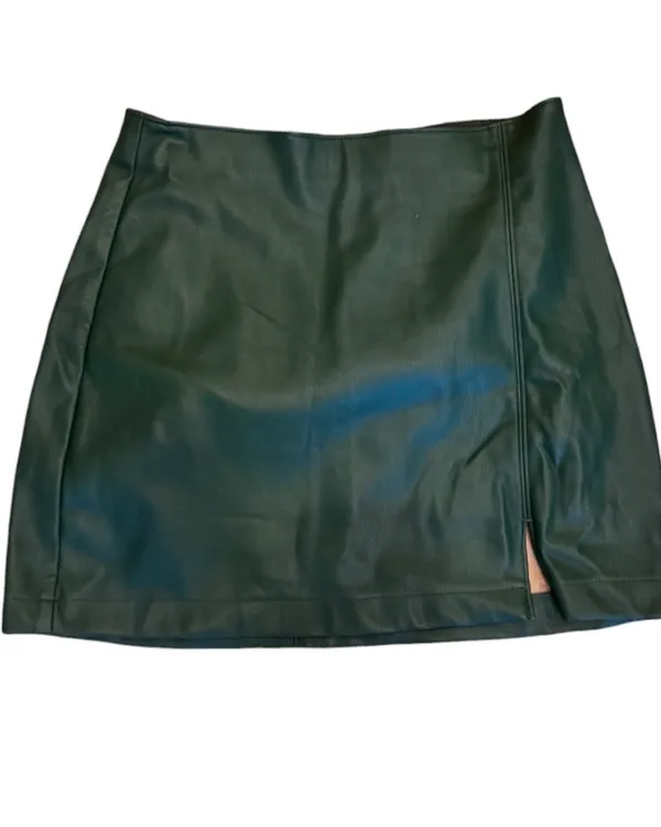 Hollister Dark Green Vegan Leather Mini Skirt High Waisted M - Image 2
