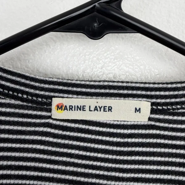 Marine Layer Henley Womens Medium Black Striped Long Sleeve Button Neck Top - Image 5