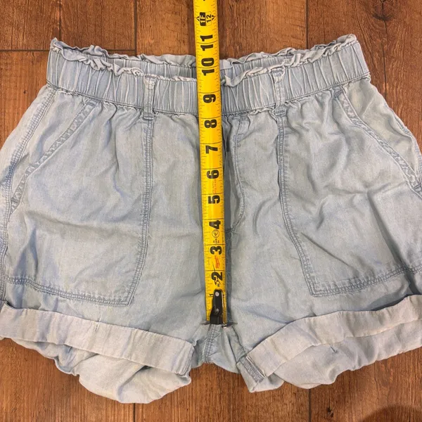 Aerie Womens S Lyocell Paperbag Waist Blue Chambray Shorts Casual Summer Elastic - Image 7