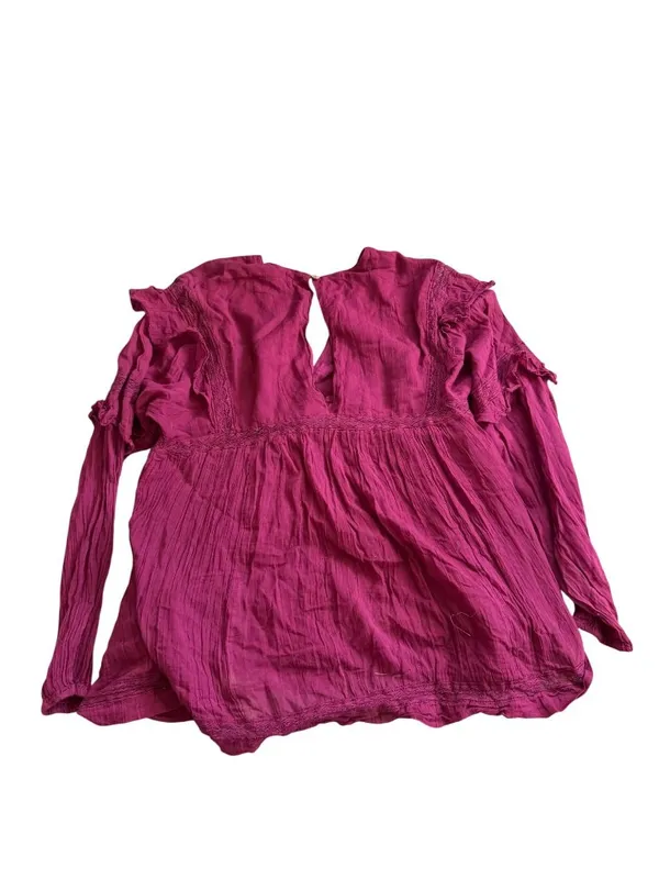 FREE PEOPLE Fuchsia Lace Trim Long Sleeve Romper Size Small - Image 2