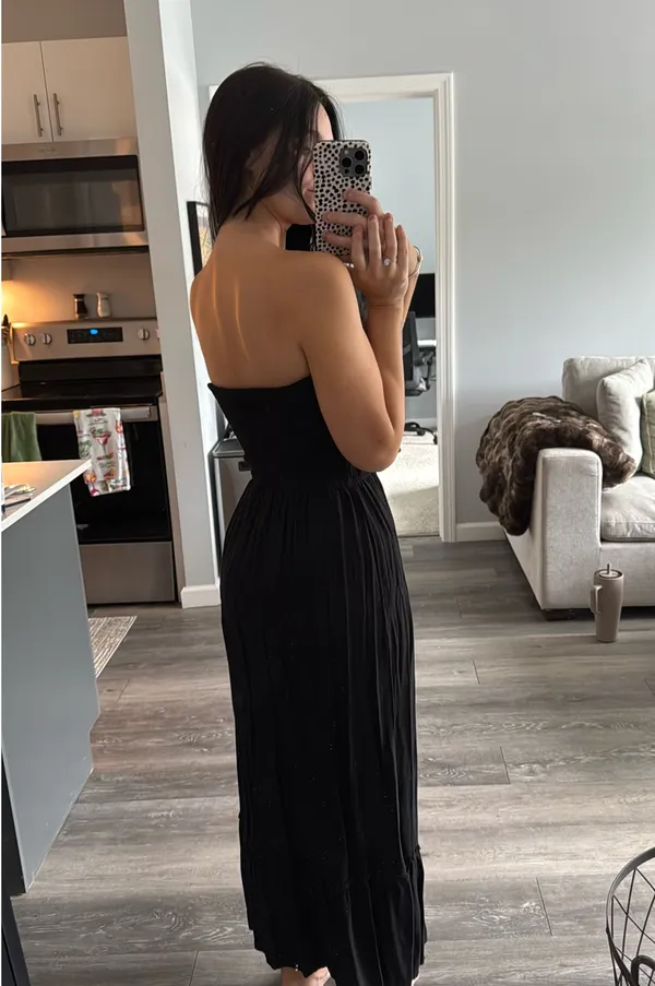 Strapless Black Maxi Dress Tiered - Image 2