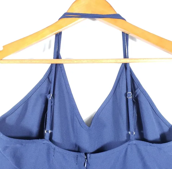 Elia Cher NEW Blue Spaguetti Strap Sexy Open Back Pocket Dress Size L - Image 6
