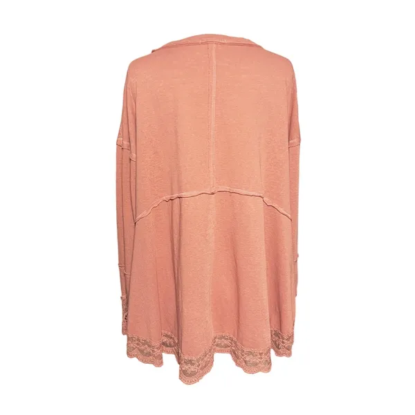 EASEL Women’s Boho Burnt Orange Lace Trim Long Sleeve Knit Top - Image 4