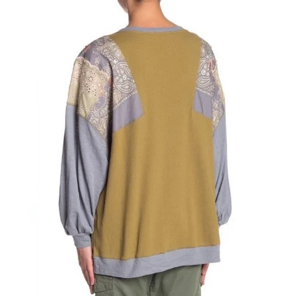 Free People Feelin it Patch Army Green Top M - Image 5