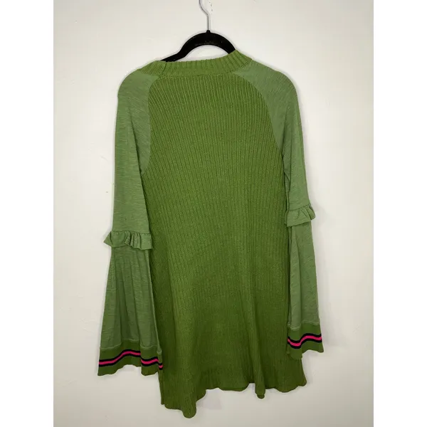 Free People Zou Bisou Knit Sweater Dress Size Small Retro Bell Sleeves Ruffles - Image 3