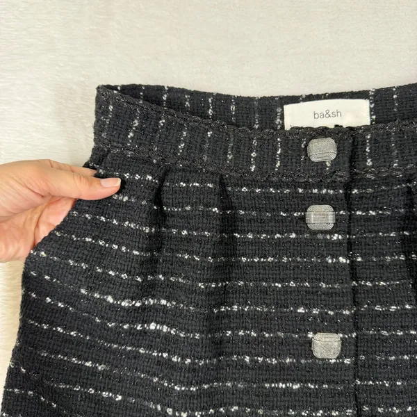 ba&sh Livi Noir Black Striped‎ Metallic Tweed Button Front Mini Skirt Size 1 S - Image 3