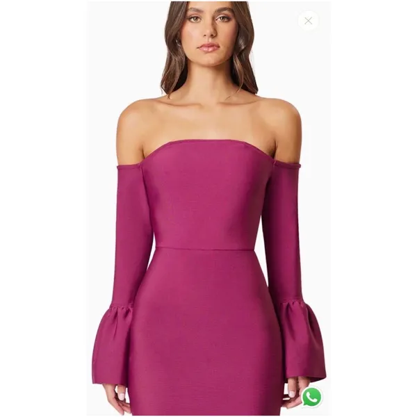 NWT Elliatt Ella Off-Shoulder‎ Bell Sleeve Gown in Wine Sz Small $230 - Image 6