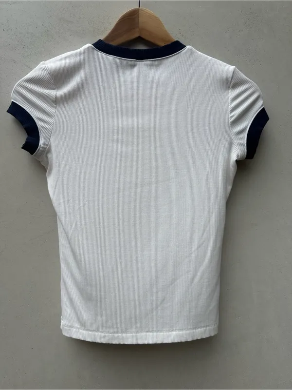 SKIMS Soft Lounge Ringer T-Shirt White Navy Ribbed Modal Tee Size Small Vintage - Image 2