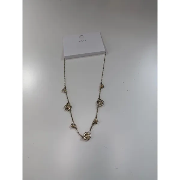 Loft Gold Tone Textured Flower Station Necklace Crystal Accents 39278548 NWT - Image 2