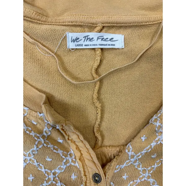We The Free Womens Large Mustard Embroidered Henley Boho Long Sleeve Top - Image 6