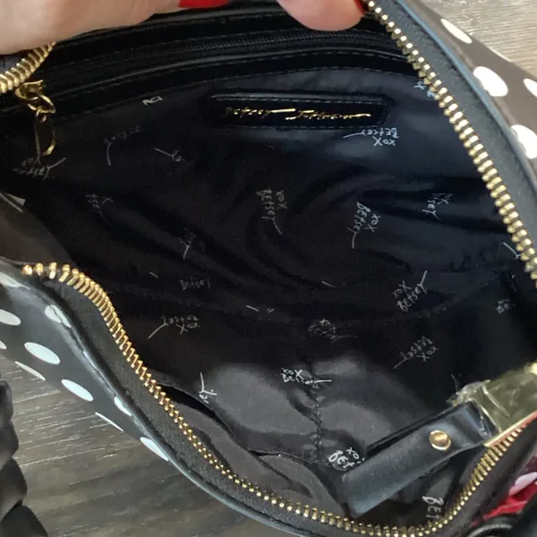 Betsey Johnson Black and White Polka Dot Hobo Shoulder Bag - Image 8