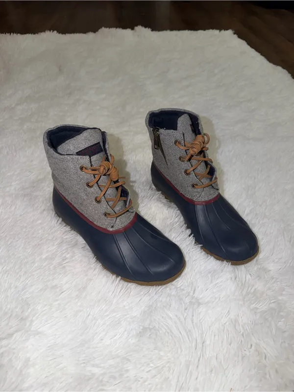 Sperry Top Sider Waterproof Navy and Gray Lace-Up Boots size 7 Red Trim - Image 3