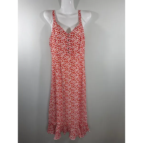 Lulus‎ Red Floral Daisy Ruffle Midi Dress Women Small Cottagecore Boho Romantic - Image 2