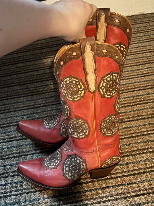 Dan Post - Women's Red Leather Western Boots with Embroidered Medallions - Image 3