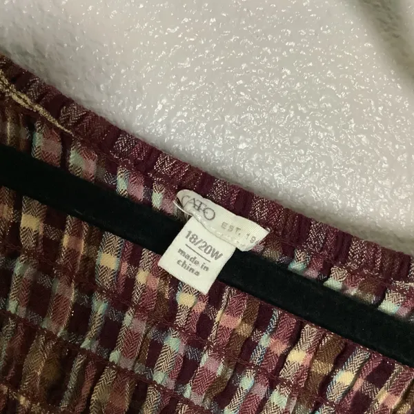 Burgundy Multicolor Plaid Tartan Country Cowgirl Smocked Peasant‎ Blouse 18/20W - Image 2