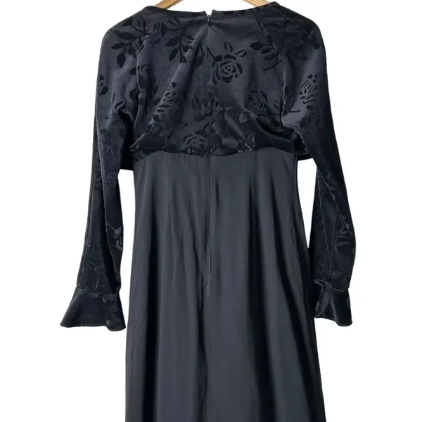 Vintage 90s Black Velvet Dress Maxi Witchy Whimsigoth Grunge Vamp Size Large - Image 5