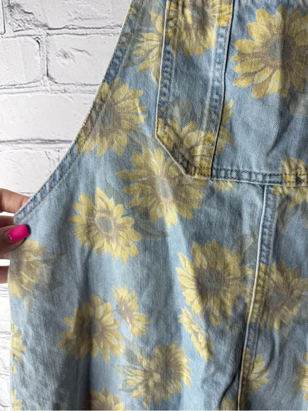 American eagle Sunflower Denim Overall Dress - Light Blue & Yellow small - Image 5