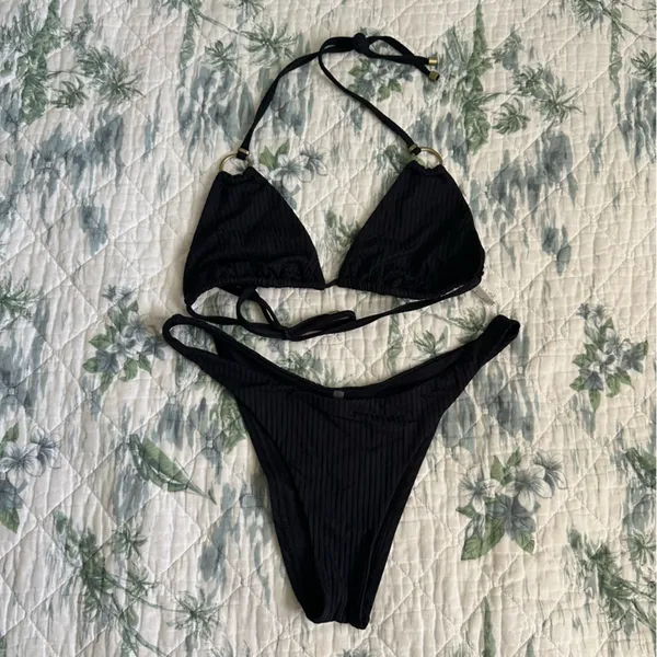 Vitamin A Cosmo Ecorib Bikini Set 6 S Black Gold Rings - Image 2
