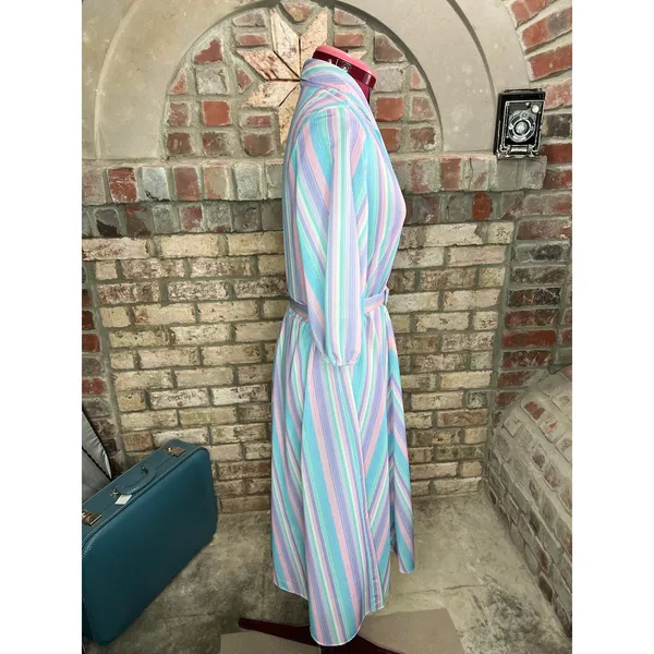 shirt dress striped pastel blue pink white matching belt - Image 7