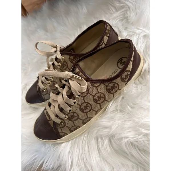 Michael Kors brown sneakers leather with cloth size 9.5 - Image 2
