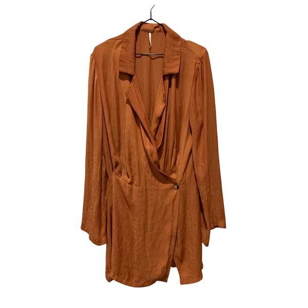 Free People Simone Notch Lapel Mini Dress In Burnt Orange Size L Boho Dressy - Image 2