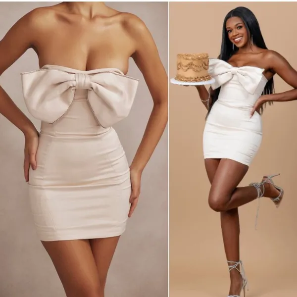 NWT House of CB Ariella Cream Satin‎ Crystal Embellished Bow Dress Size M $269 - Image 5