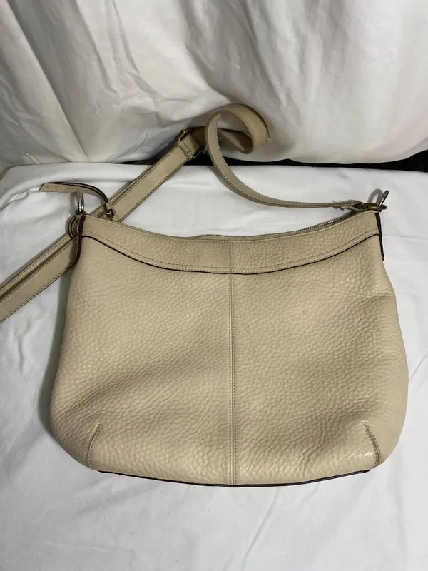 Coach Pebbled Leather Shoulder Bag Cream Ivory Pink Lined Hobo Purse F15064 - Image 4