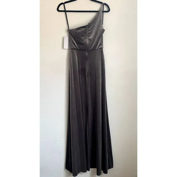 NWT After Six One Shoulder Velvet Maxi Dress Gown in Caviar Gray‎ - Image 4