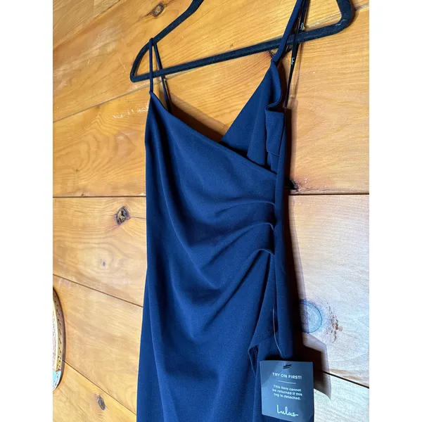 NWT Lulus Sweetest Admirer Navy Blue Ruched Surplice Maxi Dress Bridesmaid Sz S - Image 5