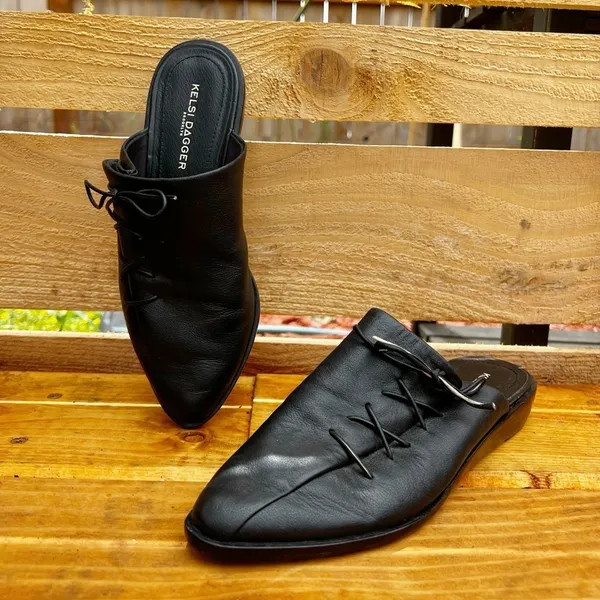 KELSI DAGGER BROOKLYN mule shoes Avenue Mules black leather lace up Pointed - Image 2
