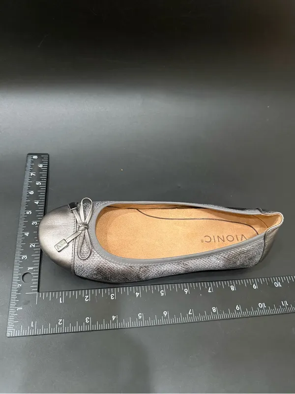 VIONIC Minna Ballet Flats in Pewter Metallic Gray Snake Print Cap Toe Size 6 - Image 11