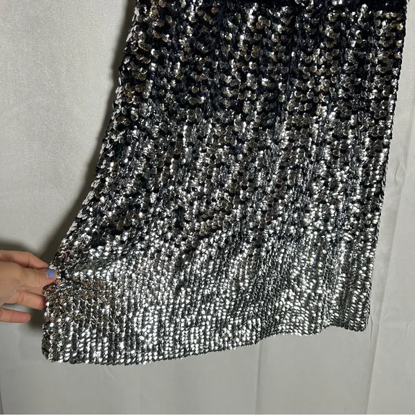 Tory Burch Black‎ & Silver Sequin V Neck Sleeveless Silk Mini Dress Size XS - Image 4