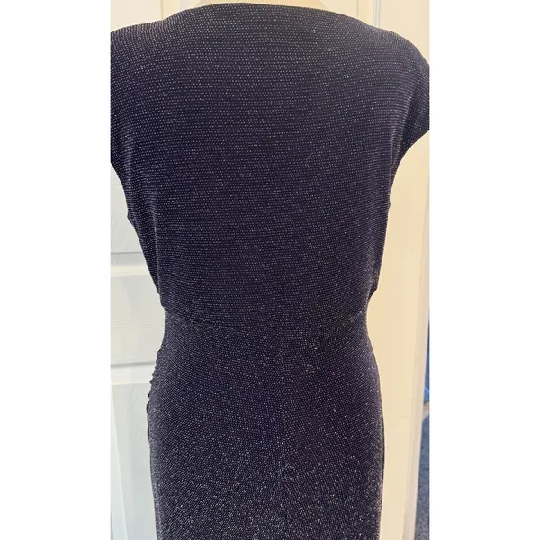 Lauren‎ Ralph Lauren Cocktail Dress Sz 10 Navy Metallic Ruched Wedding Holiday - Image 6