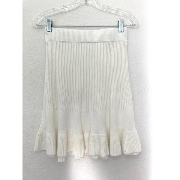 NWT Free People Fall Preppy Heritage Cream Sweater Knit Rib Flare Ruffle Skirt - Image 7