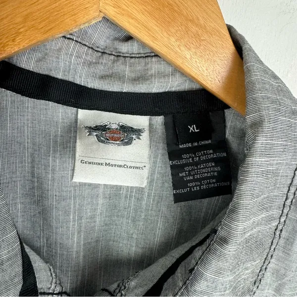 Harley Davidson Y2K Button Down Shirt Vest Sz XL Grey Graphic Back - Image 4