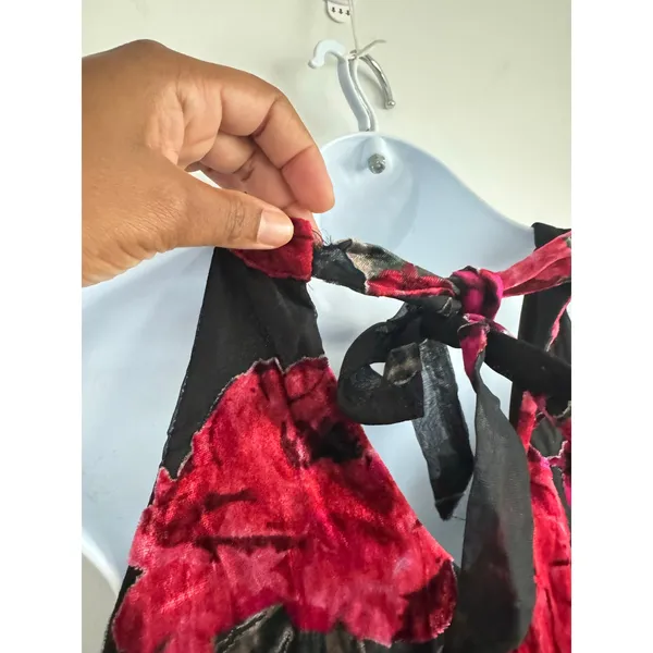 As U Wish Black Red Rose Velvet Burnout Halter Dress‎ M Romantic Party Goth - Image 7
