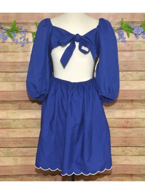 NWT Anthropologie Forever That Girl Mimi Size M Blue Scalloped Mini Sun Dress - Image 9