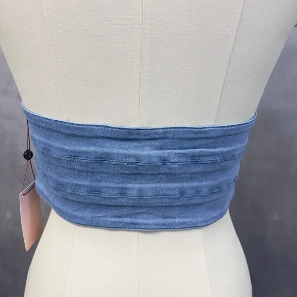 Denim Blvd‎ Halter Top Women Large Blue Stretch Crop Y2K Indie Boho Baddie Retro - Image 4