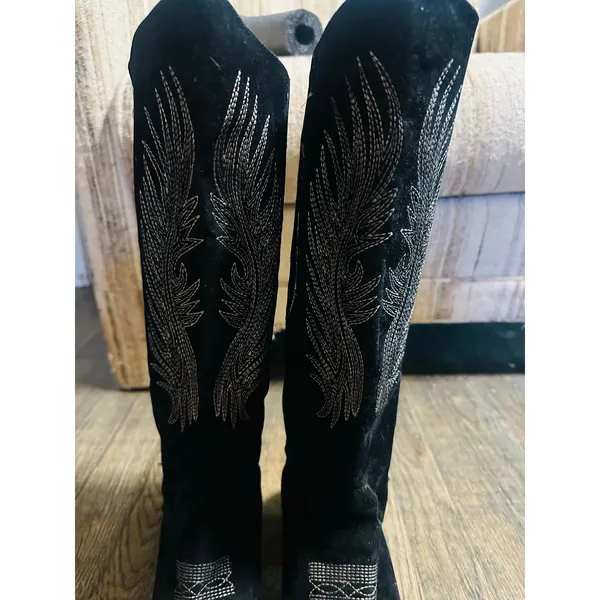 Coconuts by Matisse Black Silver Western Style Cowgirl Silver Wings Block Heel Boots size 8 - Image 4
