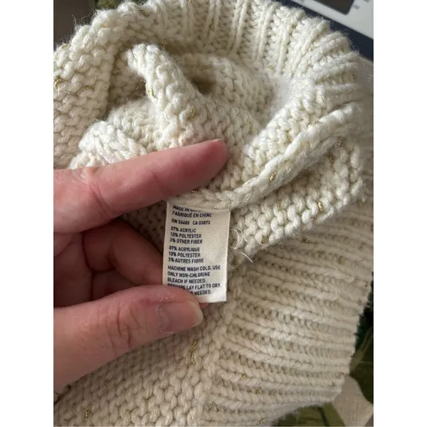 American Eagle Vintage Boyfriend Crewneck Sweater Size M Cream Metallic - Image 3