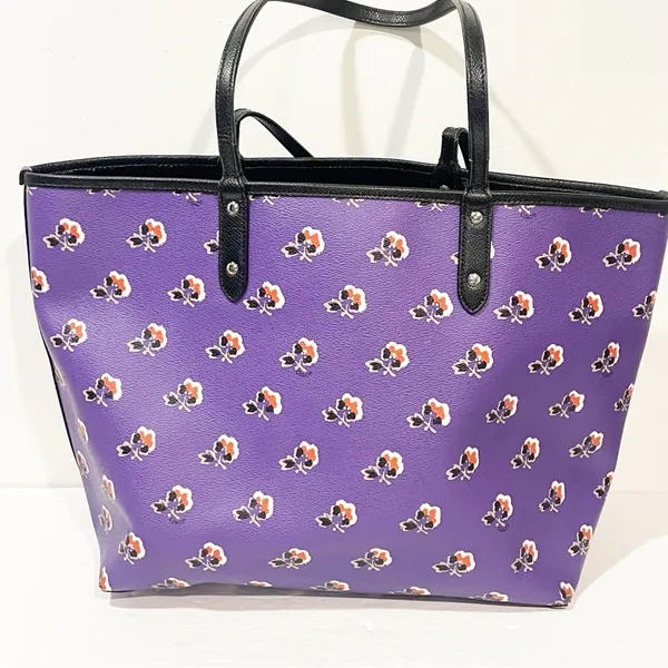 Coach‎ Reversible City Tote Black/Purple Flowers Coated Canvas F55688 Large Bag - Image 6