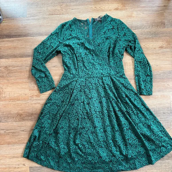 Missmay Green Lace Long Sleeve Dress XL | Retro, Goth Grunge Elegant Party - Image 7