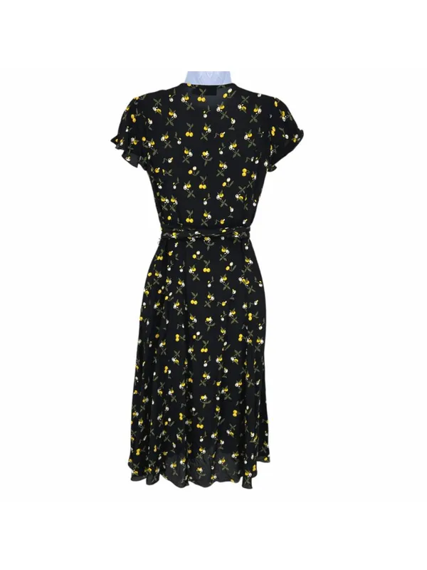 Dollz & Dames Cherry Sweetheart Wrap Dress Black Yellow Size XS Retro Pin-up - Image 7