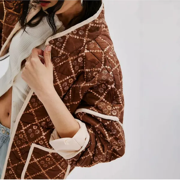 NWT Omoone Boho Brown Floral Quilted Padded Lightweight Puffer Coat Jacket Sz XS - Image 11