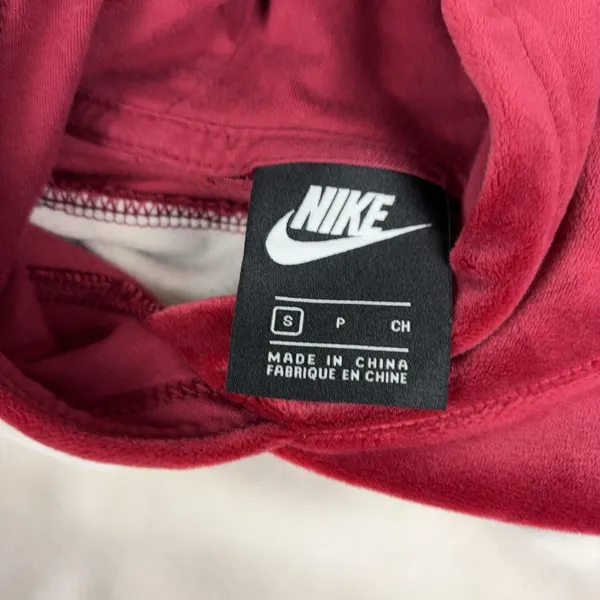 Nike Hoodie Womens Small Red Velour Pullover Cropped Hooded Lined Embroidered - Image 6
