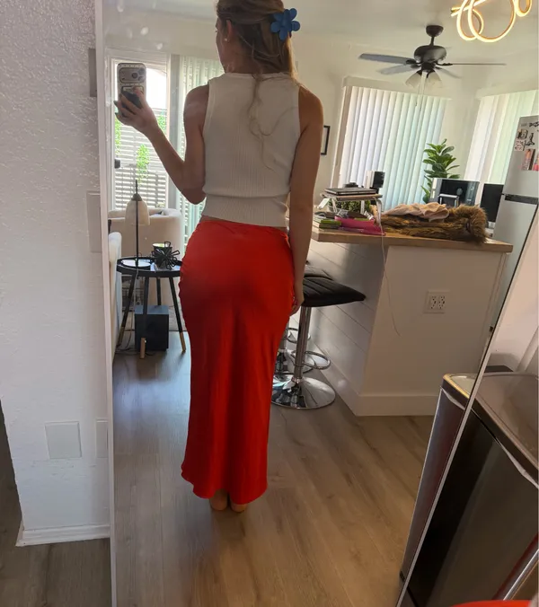 Open Edit Bias Cut Maxi Skirt In Red Scarlet - Image 4